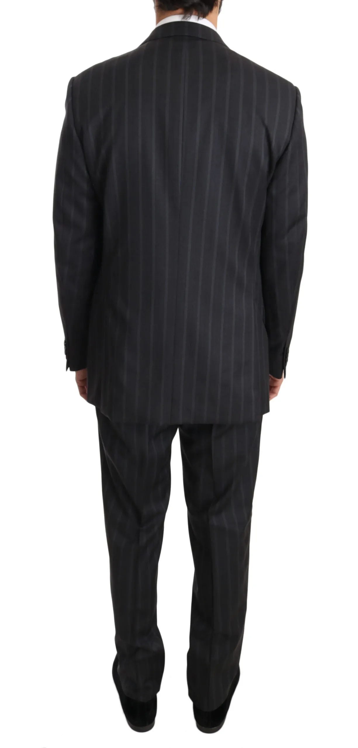 Dark Gray Two Piece 3 Button Wool Striped Suit