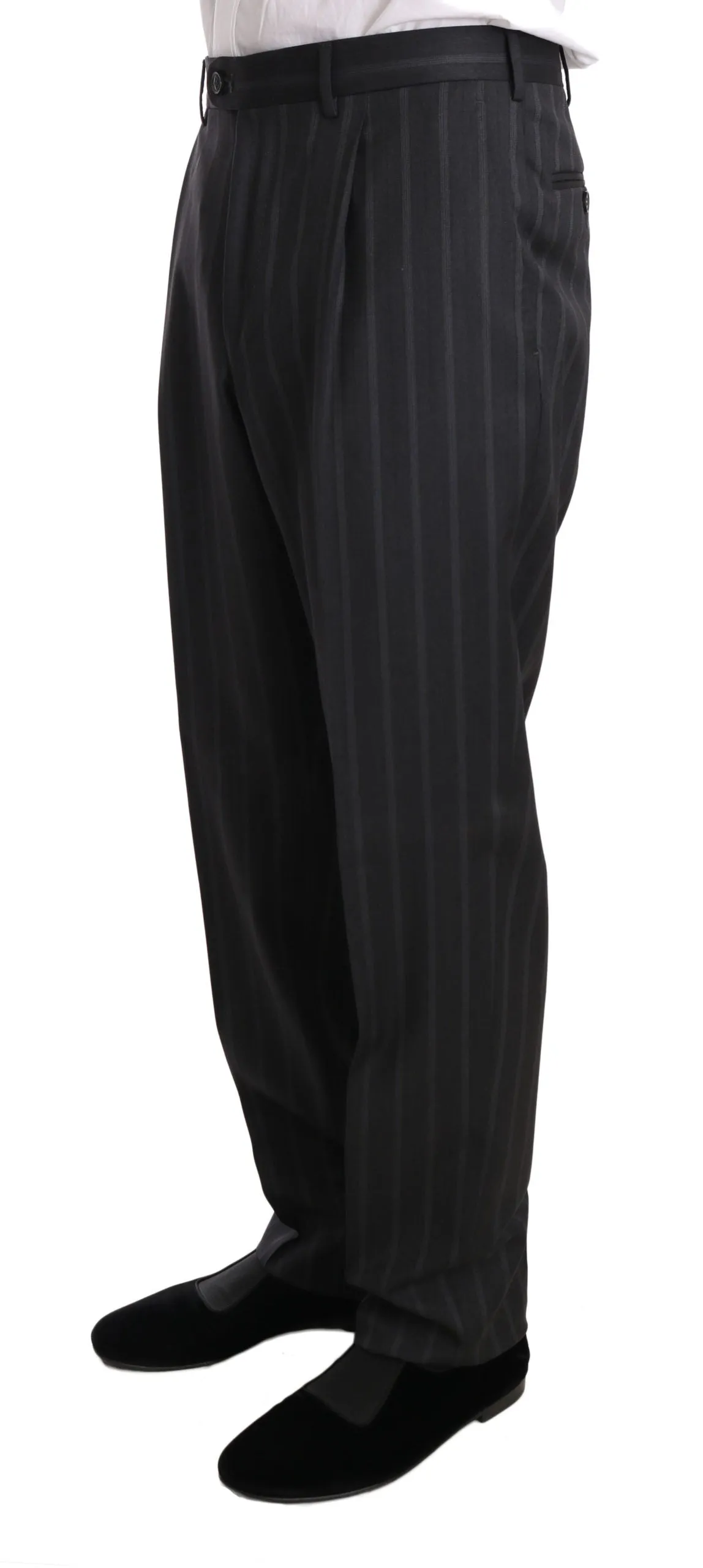 Dark Gray Two Piece 3 Button Wool Striped Suit