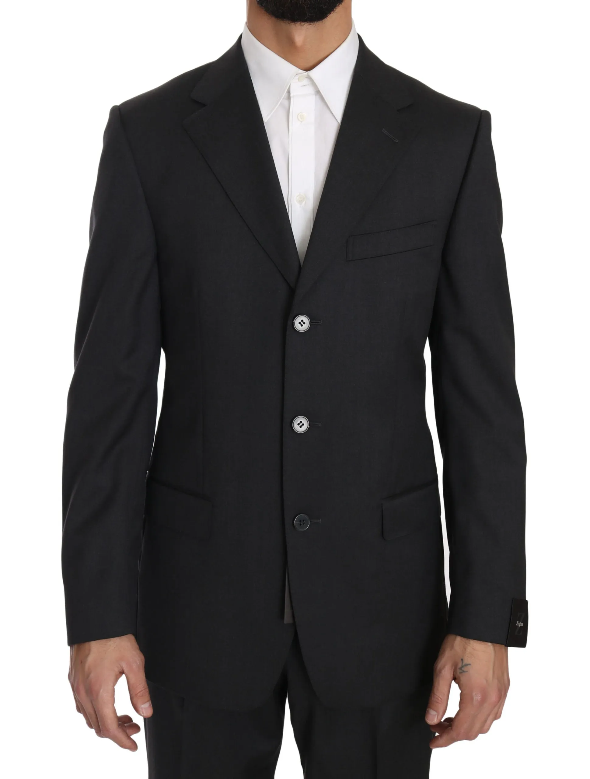 Dark Gray Two Piece 3 Button Wool Suit