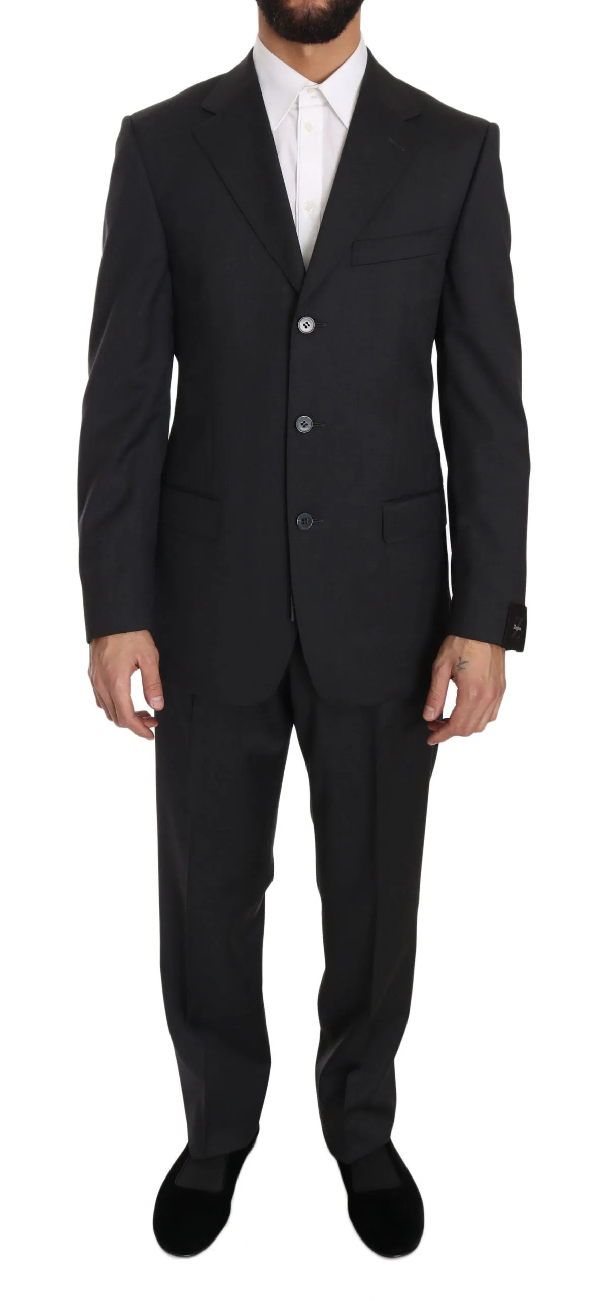 Dark Gray Two Piece 3 Button Wool Suit