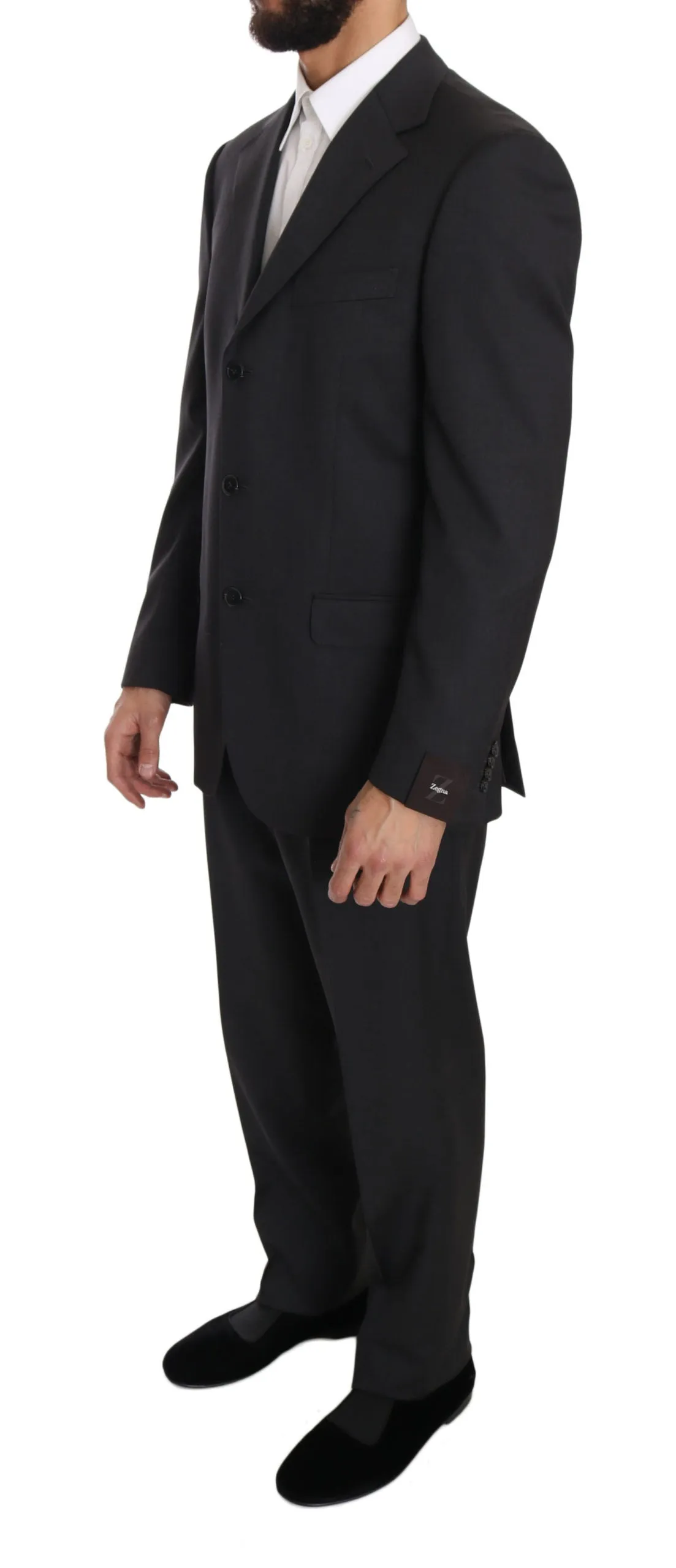 Dark Gray Two Piece 3 Button Wool Suit