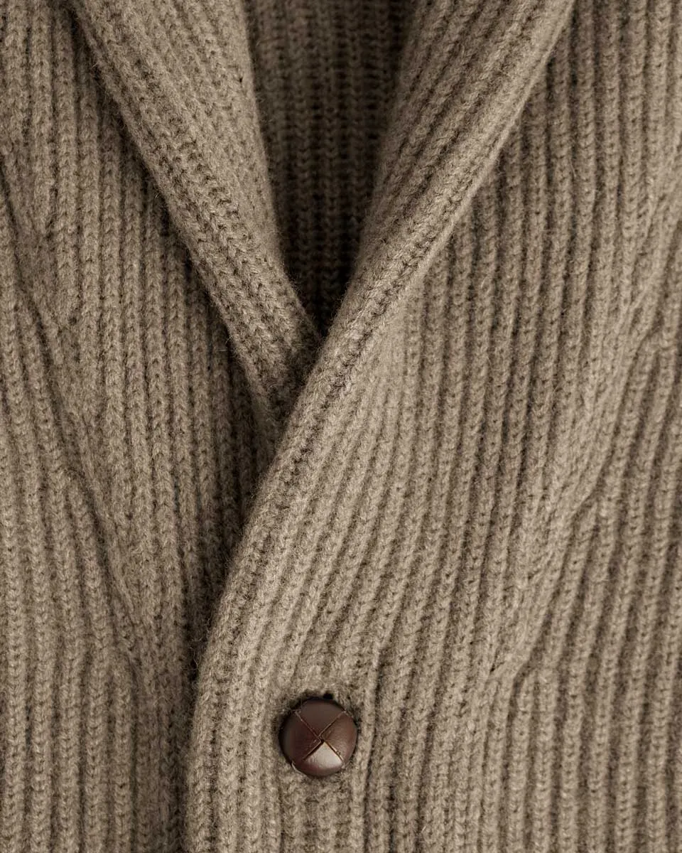 Dark Natural Shawl Collar Cashmere Cardigan