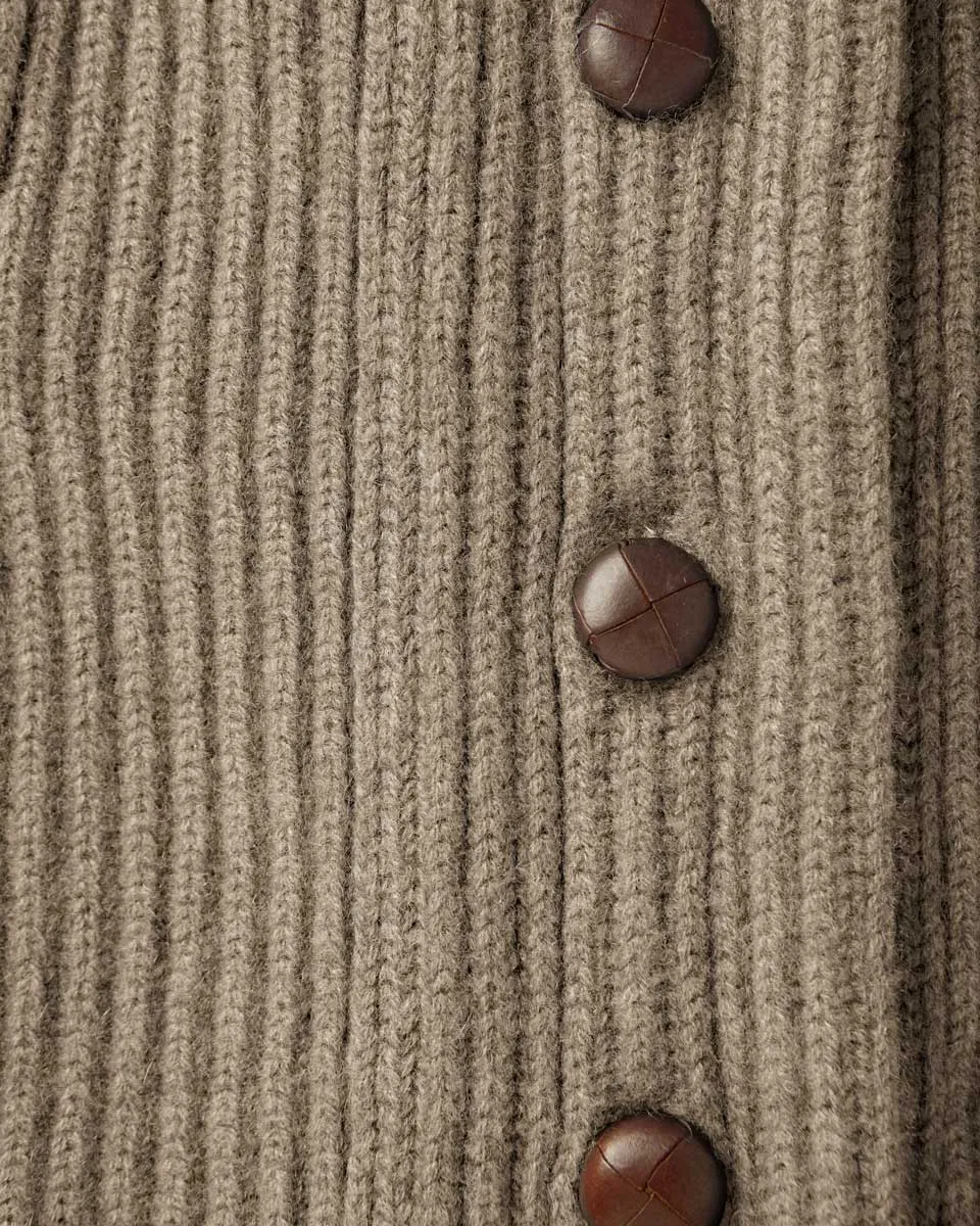 Dark Natural Shawl Collar Cashmere Cardigan