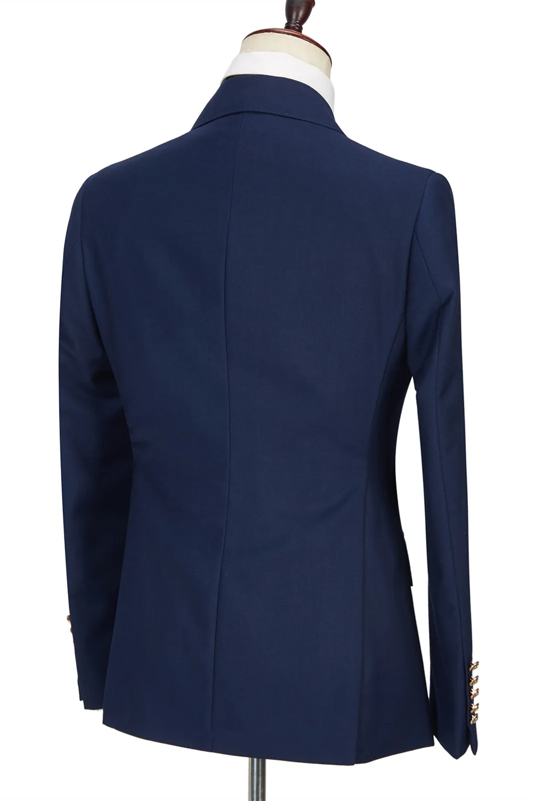 Dark Navy Peak Lapel Double Breasted Formal Men Suit for Prom