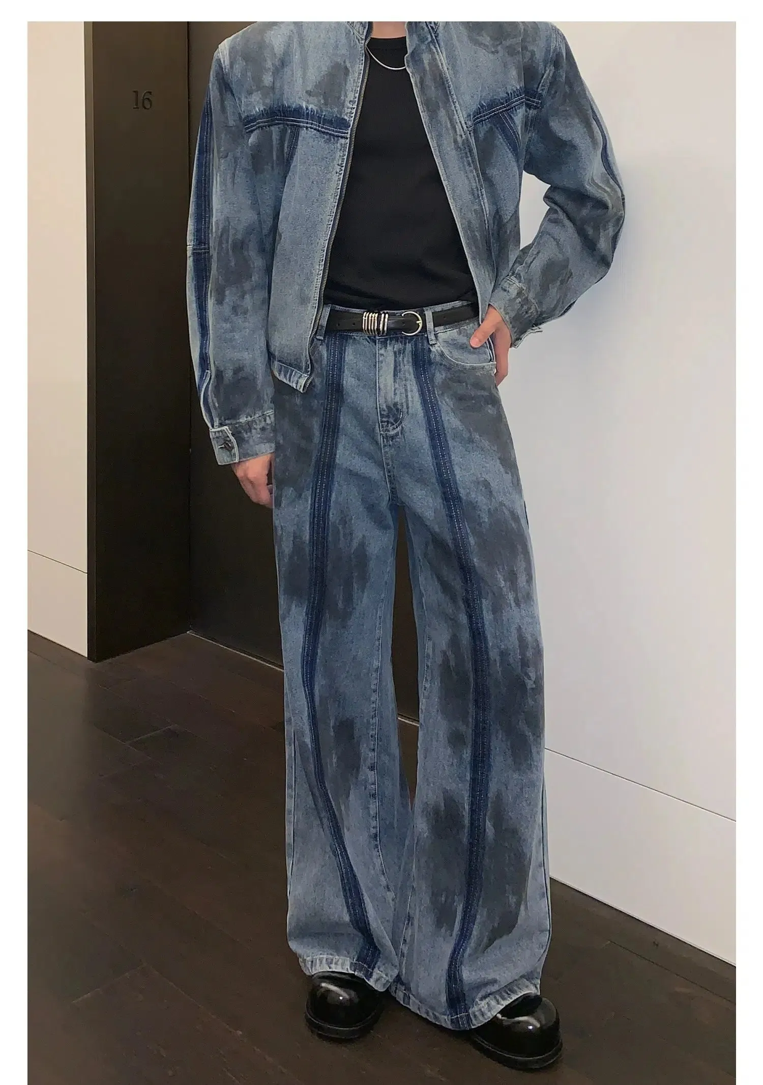 Deconstructed Distressed Denim Jacket Pants Suit