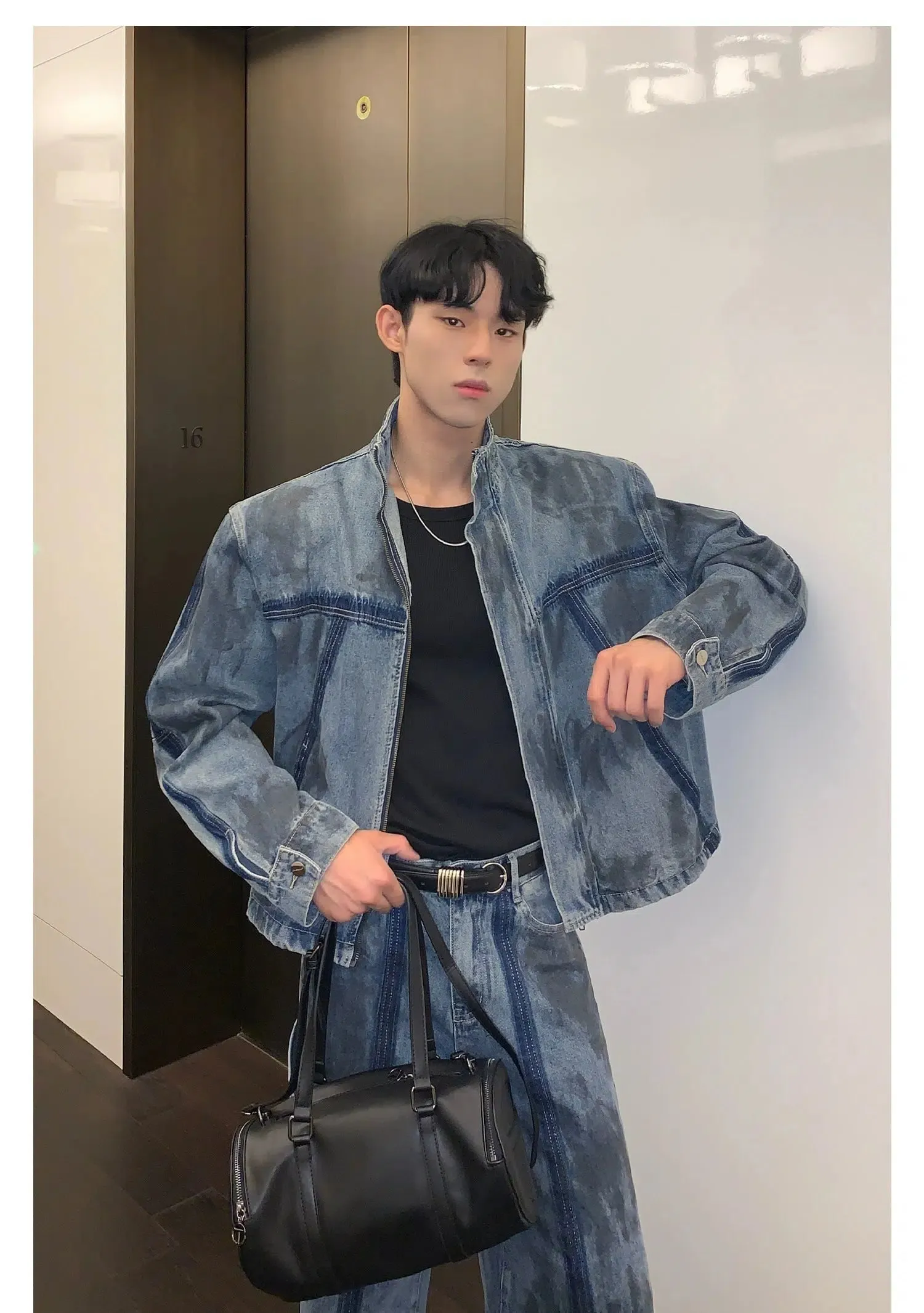 Deconstructed Distressed Denim Jacket Pants Suit