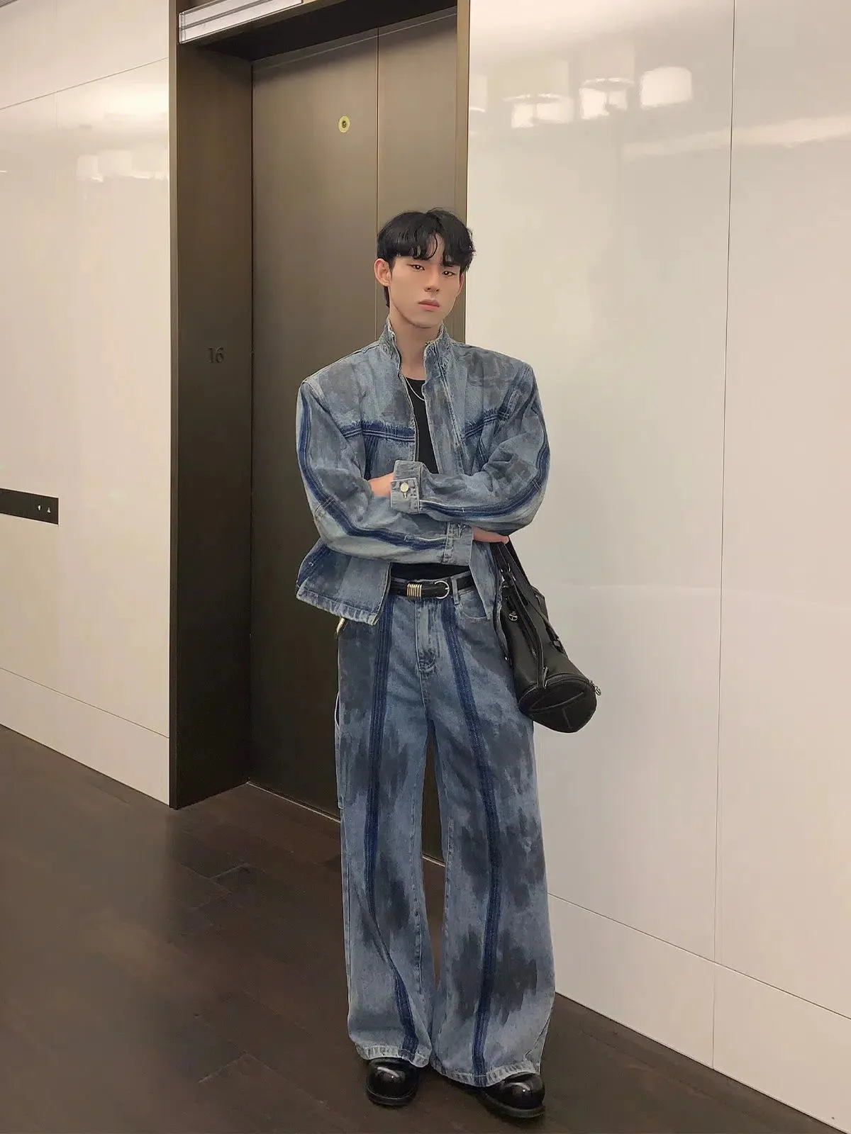 Deconstructed Distressed Denim Jacket Pants Suit