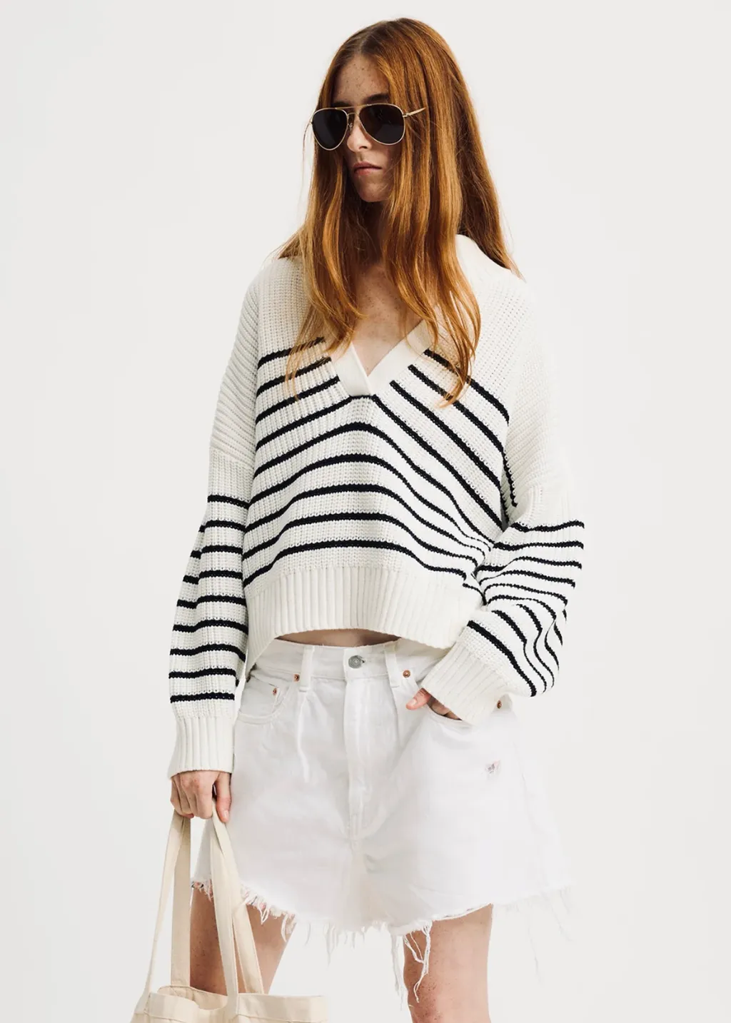 Denimist Striped Split Neck Sweater