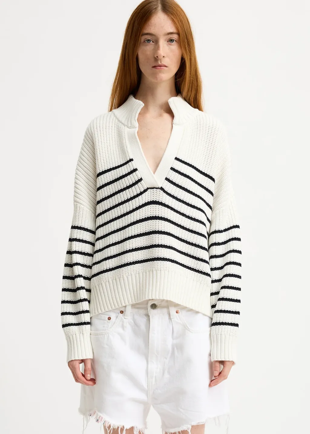 Denimist Striped Split Neck Sweater