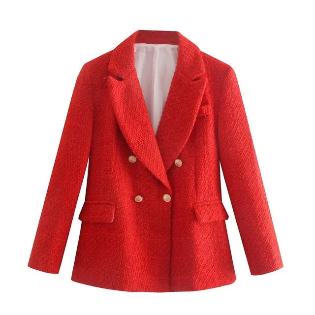 Double Breasted Tweed Check Blazer Coat