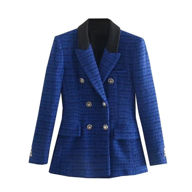 Double Breasted Tweed Check Blazer Coat