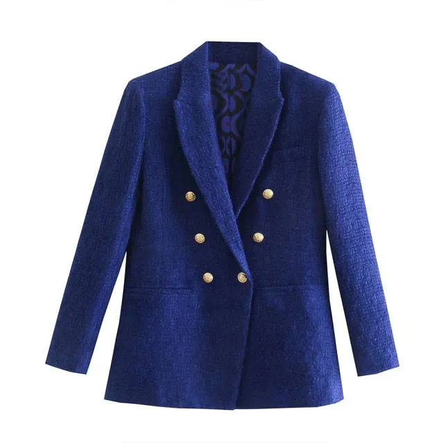 Double Breasted Tweed Check Blazer Coat