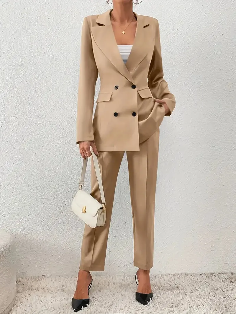 Elegantes zweiteiliges Set, doppelreihiger Blazer mit Reversausschnitt