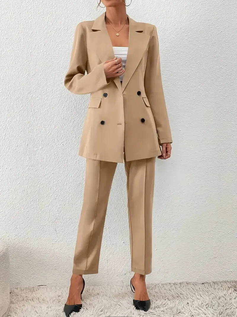 Elegantes zweiteiliges Set, doppelreihiger Blazer mit Reversausschnitt