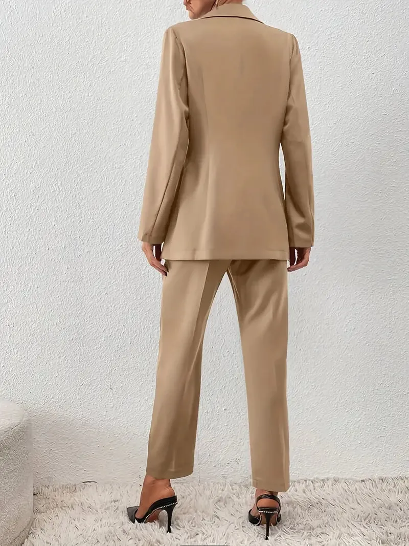 Elegantes zweiteiliges Set, doppelreihiger Blazer mit Reversausschnitt