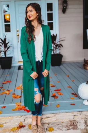 Emerald Green Ribbed Cardigan