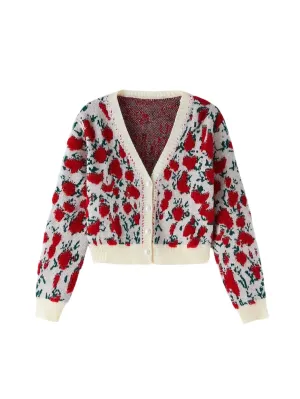 Esme Floral Pattern Knit Cardigan with Button Closure in Multicolor