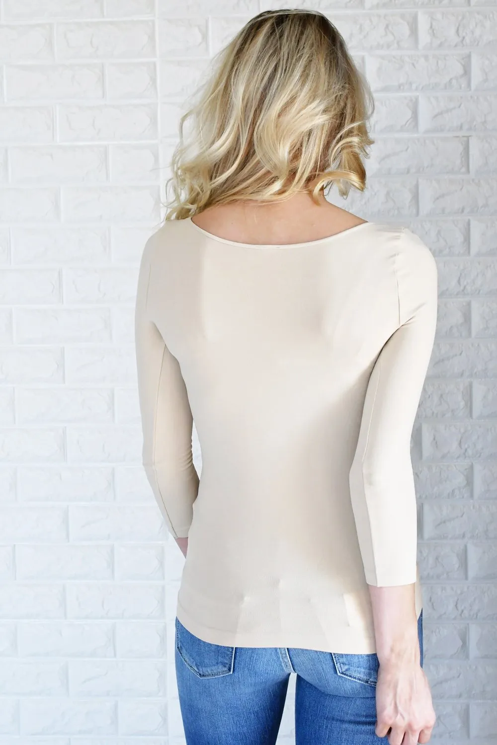 Essential 3/4 Sleeve Seamless Top ~ Nude