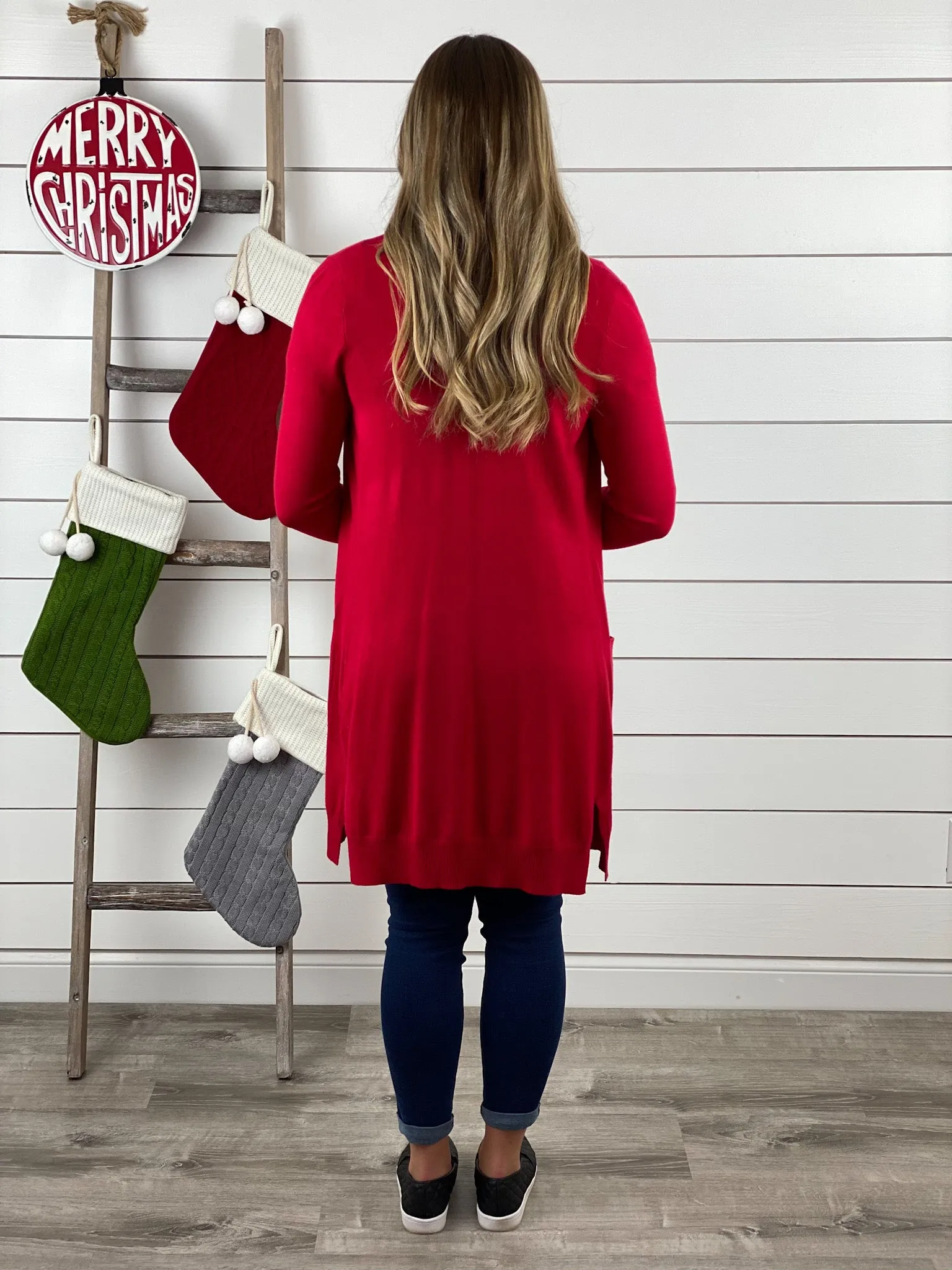 Everyday Tunic Length Cardigan - Red - Restocked!!