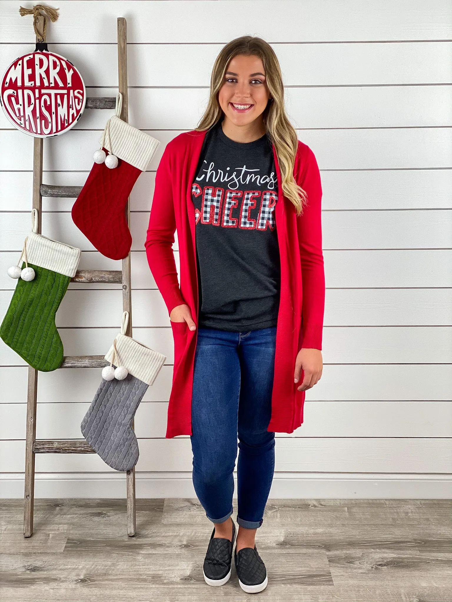 Everyday Tunic Length Cardigan - Red - Restocked!!