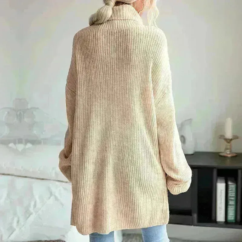 Fashion Split Turtleneck fleece Sweater Tunic Top