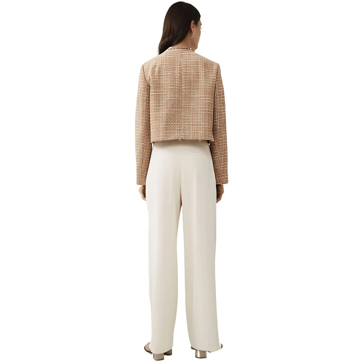 French Connection Womens Fringe Tweed Open-Front Blazer