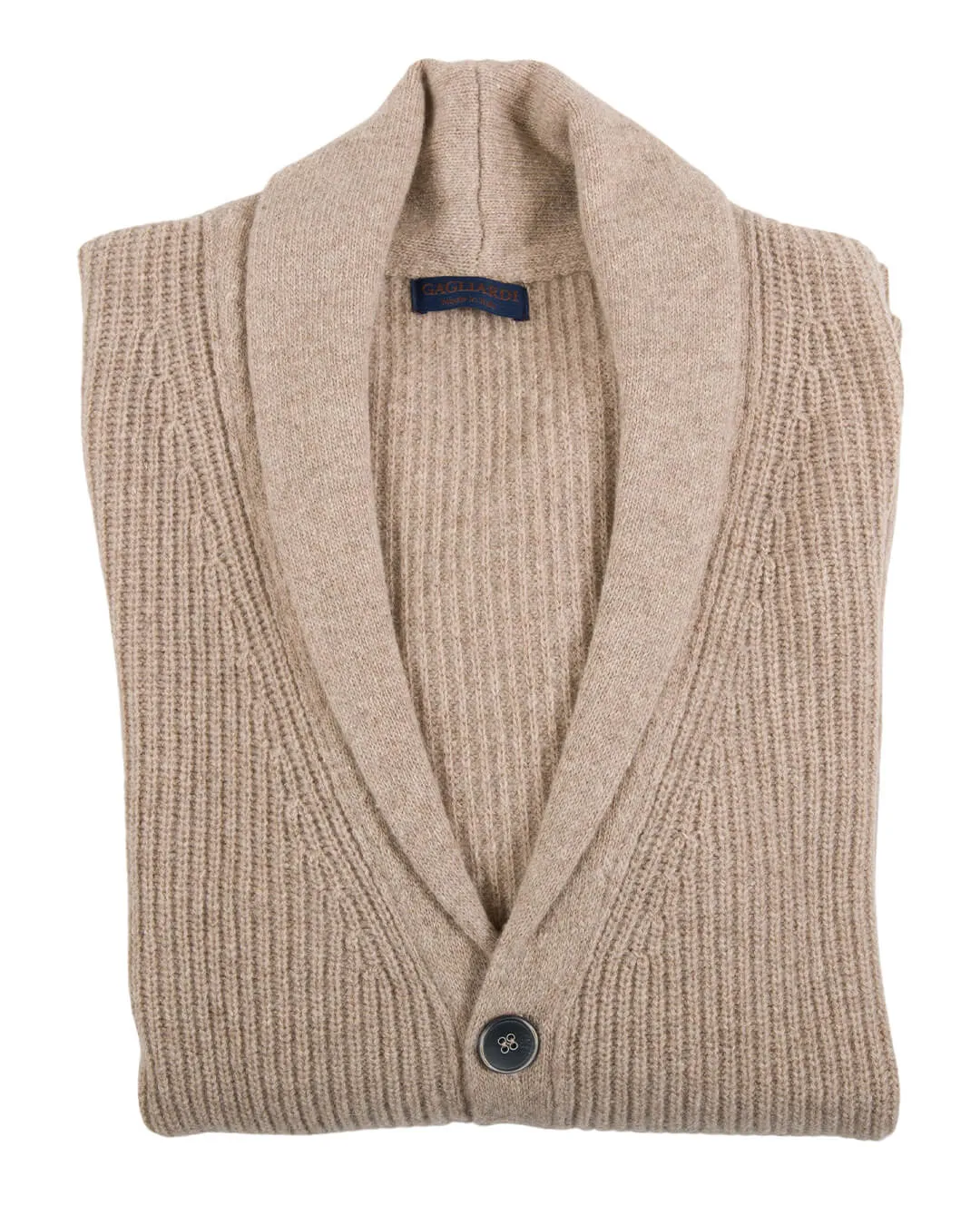 Gagliardi Beige Fisherman's Rib Wool Blend Shawl Collar Cardigan