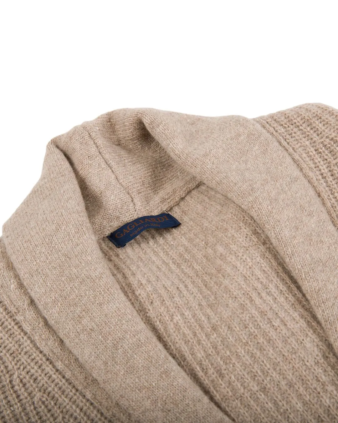 Gagliardi Beige Fisherman's Rib Wool Blend Shawl Collar Cardigan