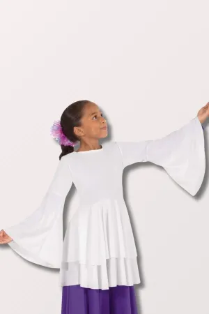 Girls Humble Servant Bell Sleeve Peplum Praise Top - White