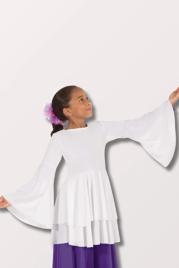 Girls Humble Servant Bell Sleeve Peplum Praise Top - White