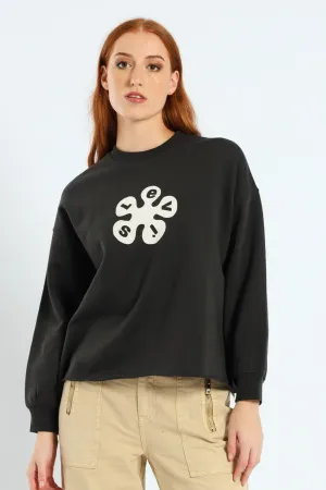 GR Leo Raw Cut Crewneck Top - Black