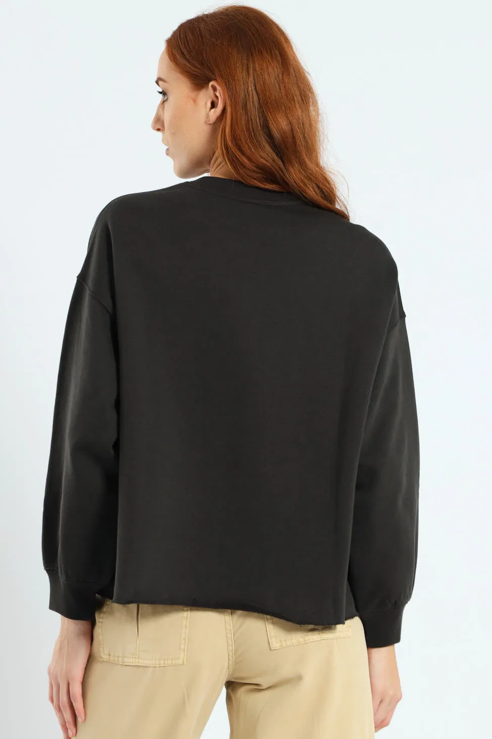 GR Leo Raw Cut Crewneck Top - Black