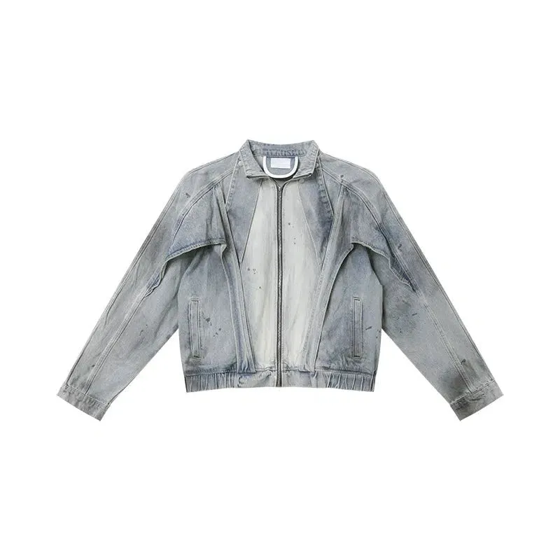 Gradient Stand Collar Jacket Jeans Set