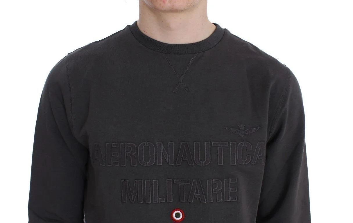 Gray Cotton Stretch Crewneck Pullover Sweater