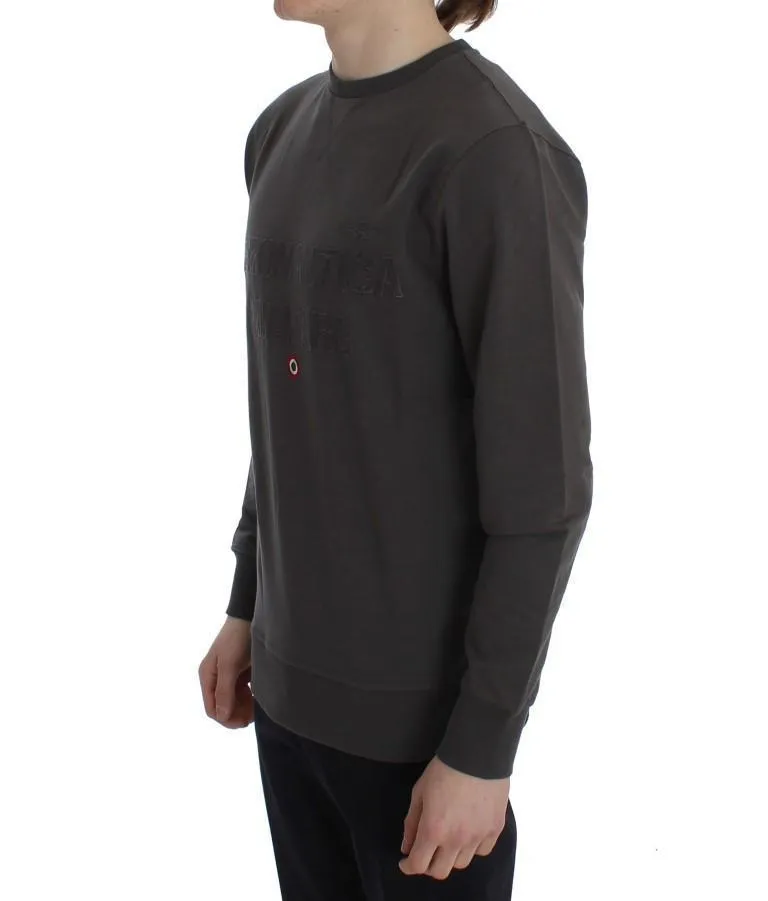Gray Cotton Stretch Crewneck Pullover Sweater