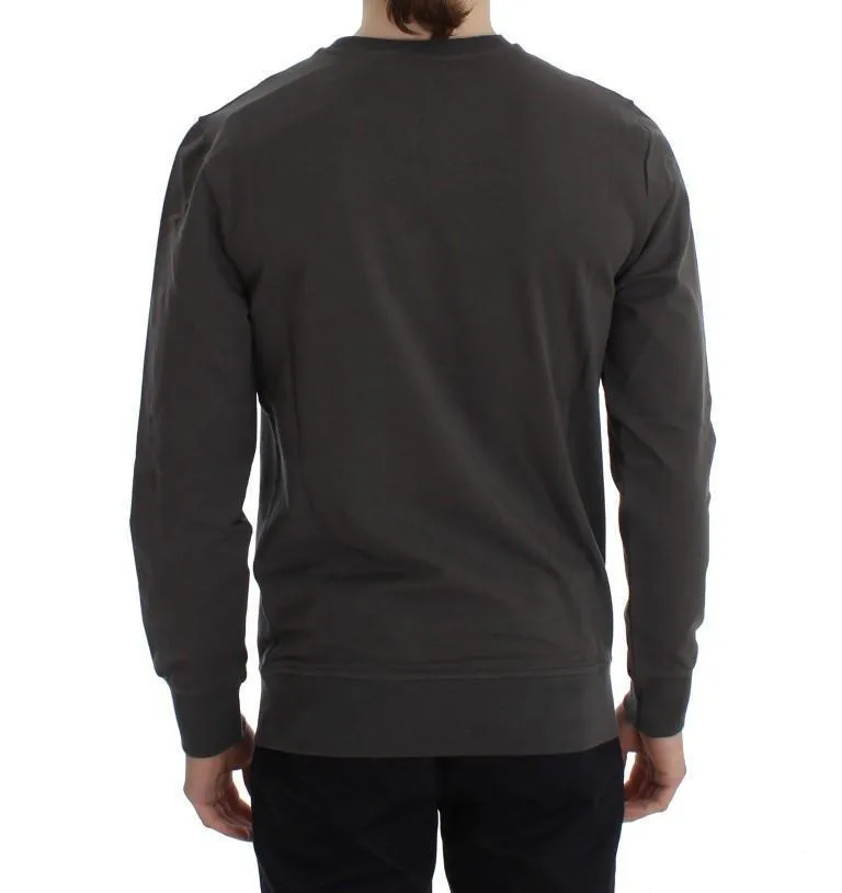 Gray Cotton Stretch Crewneck Pullover Sweater