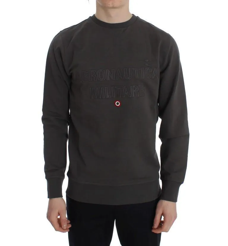 Gray Cotton Stretch Crewneck Pullover Sweater