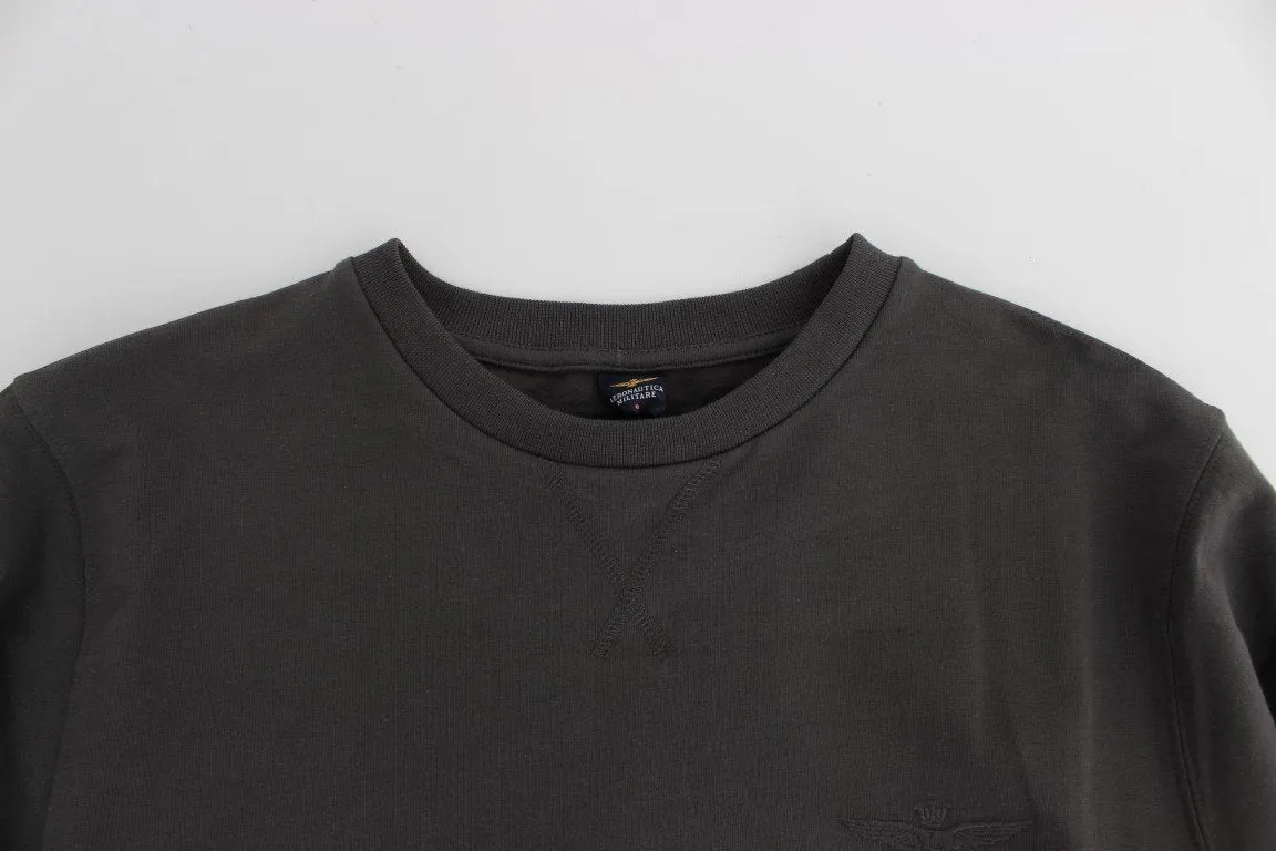Gray Cotton Stretch Crewneck Pullover Sweater