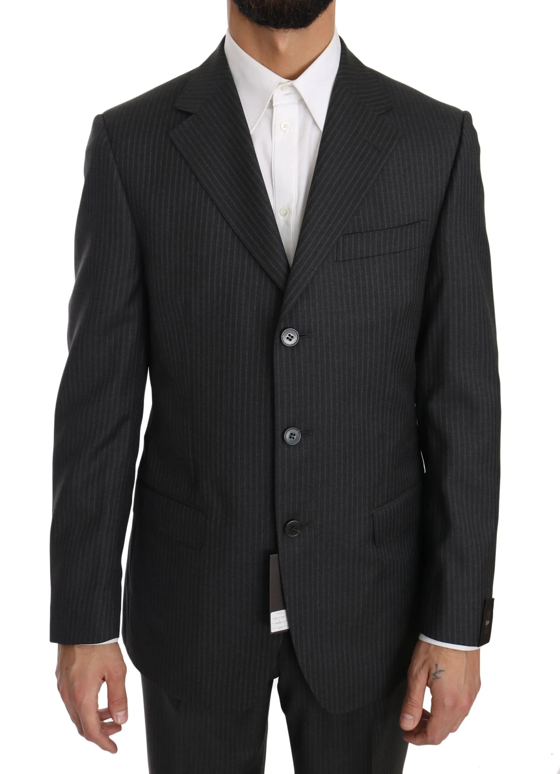 Gray Two Piece 3 Button Wool Striped Suit