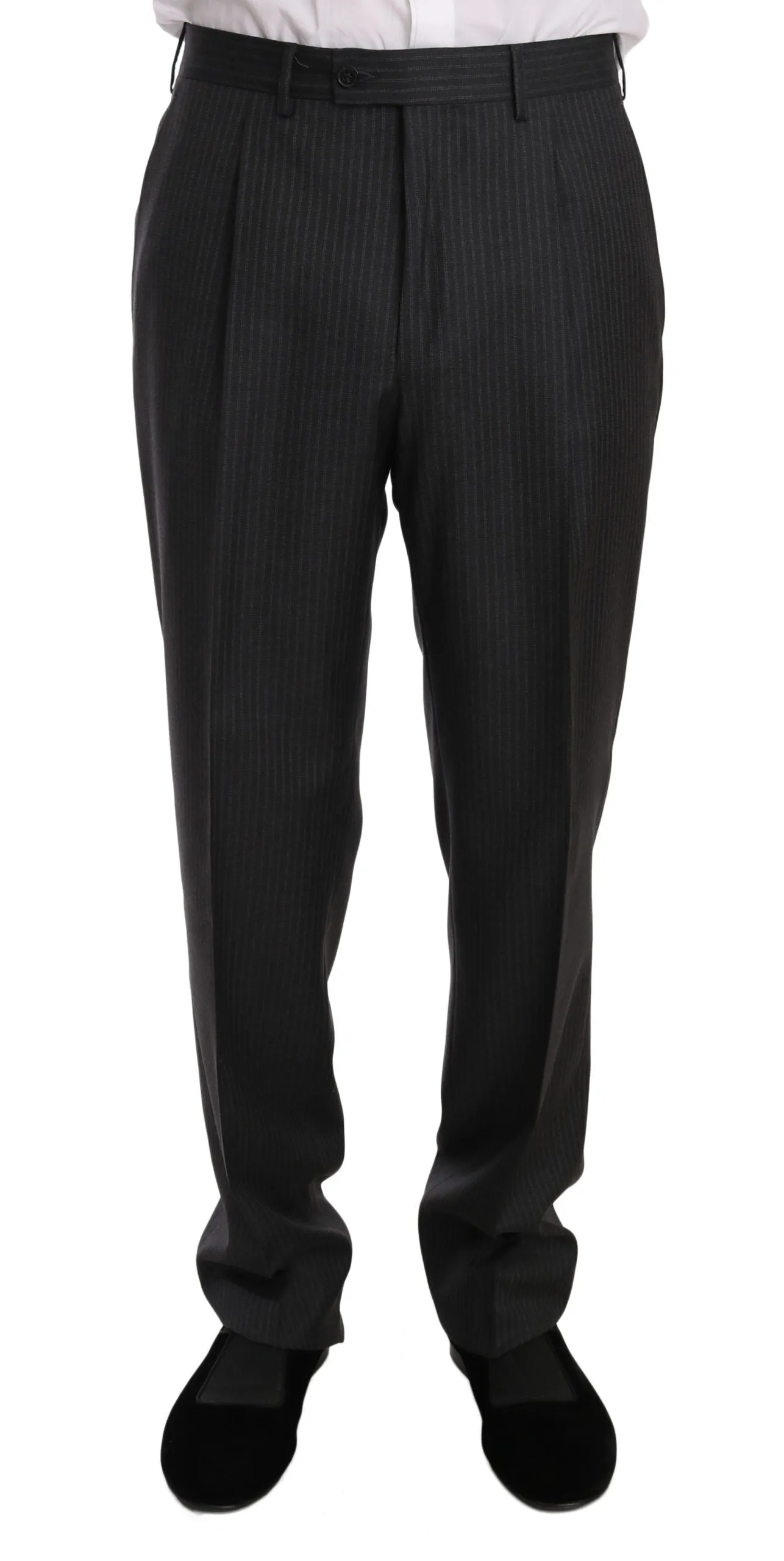 Gray Two Piece 3 Button Wool Striped Suit