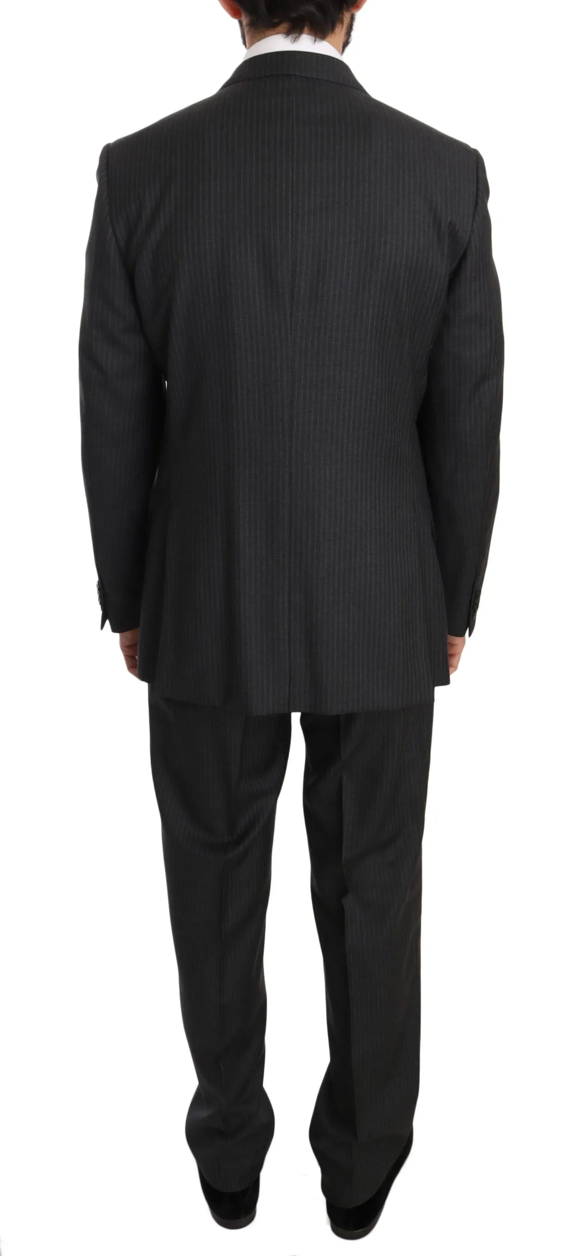 Gray Two Piece 3 Button Wool Striped Suit