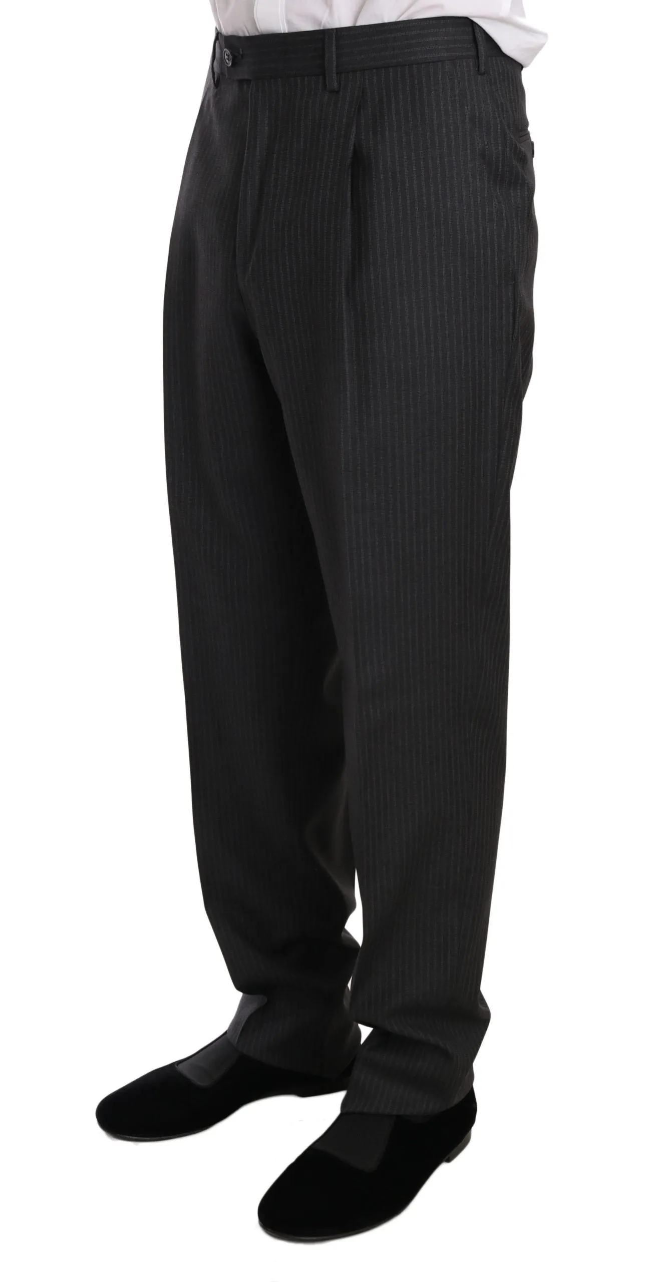 Gray Two Piece 3 Button Wool Striped Suit