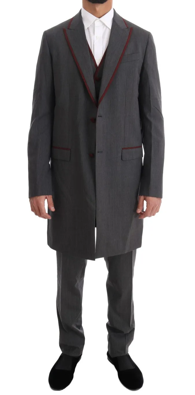 Gray Wool Stretch 3 Piece Two Button Suit