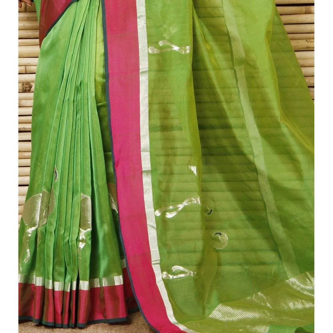 Green Chanderi Cotton Silk Saree with Zari Work