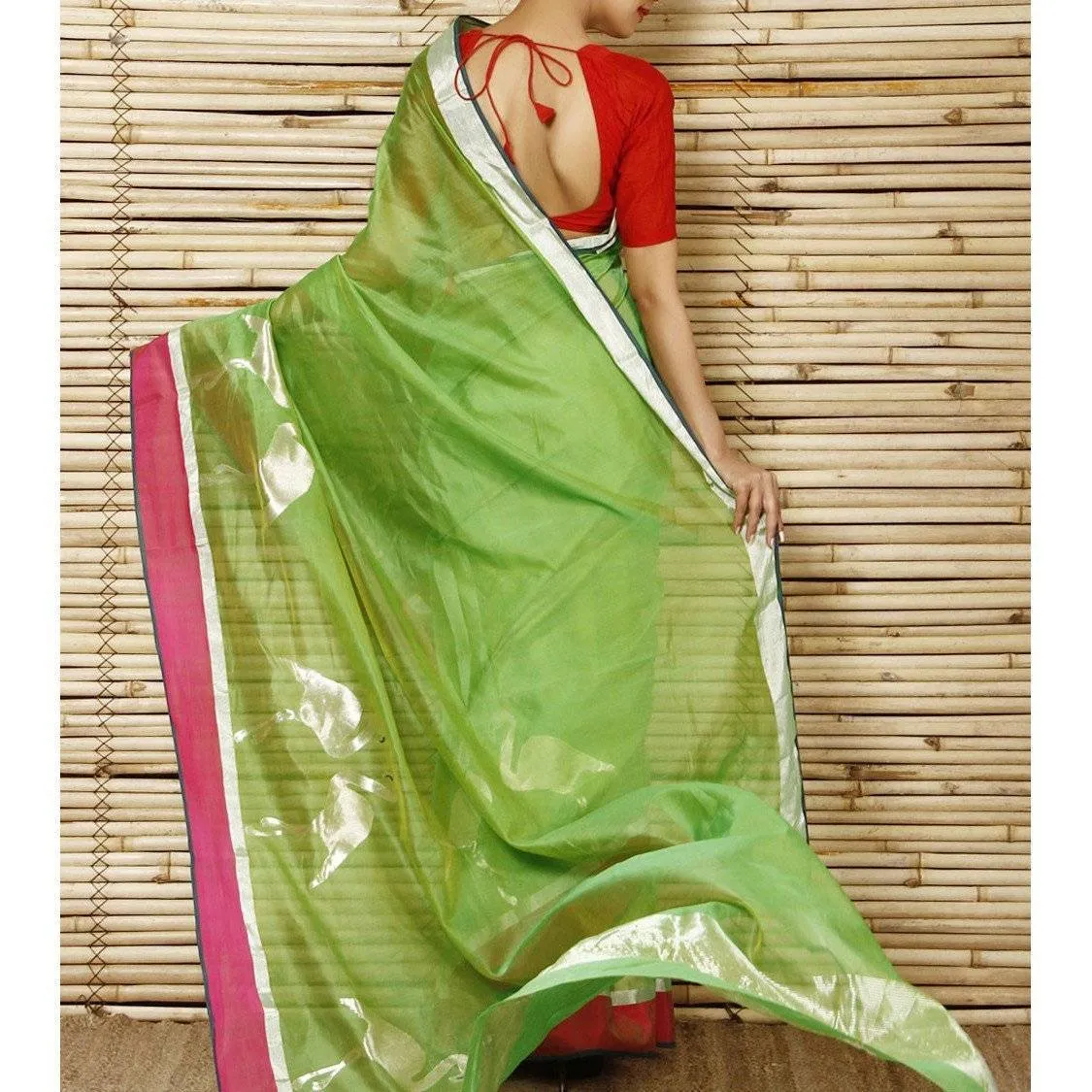 Green Chanderi Cotton Silk Saree with Zari Work