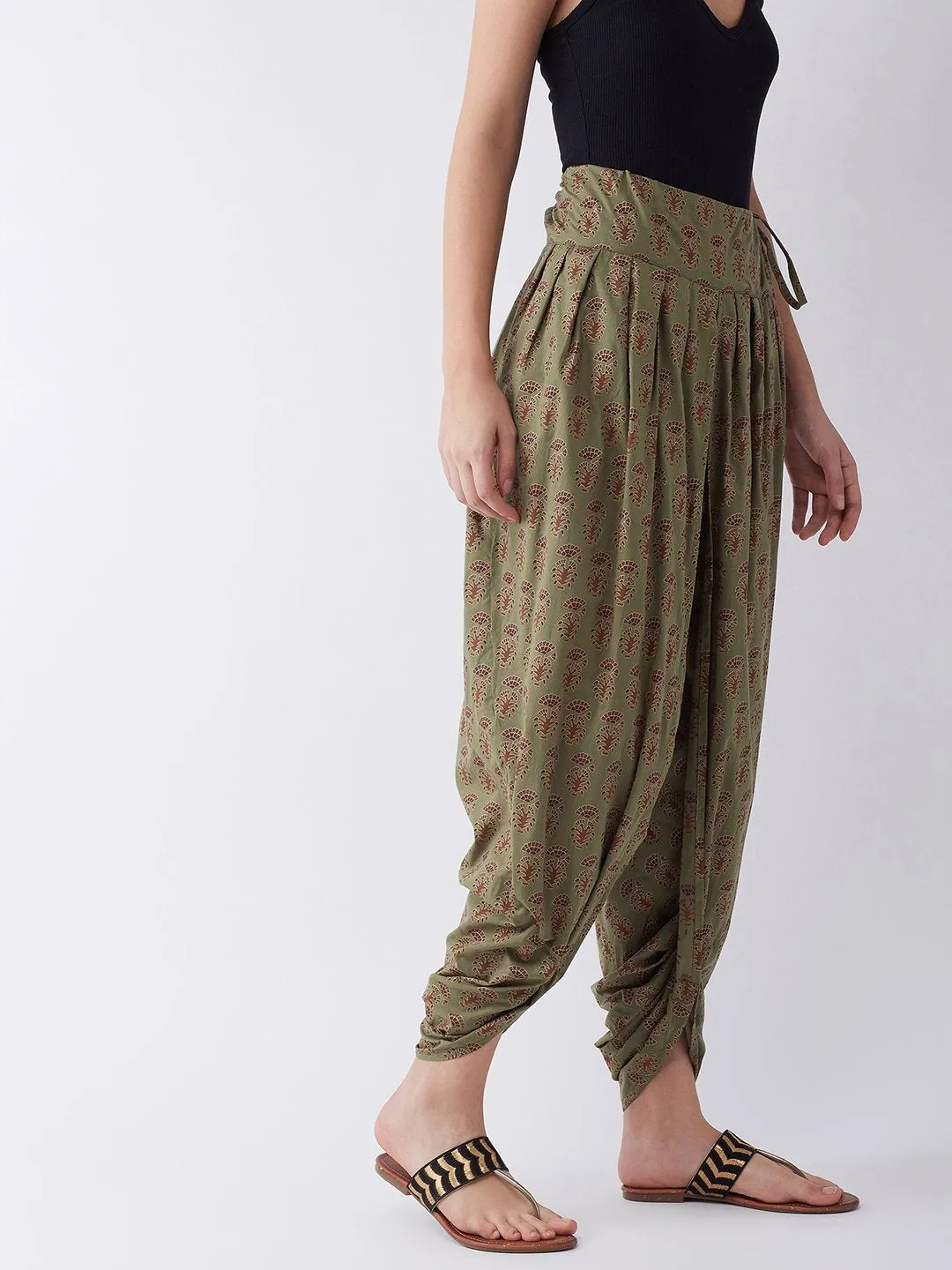 Green Dhoti With Ethnic Motifs