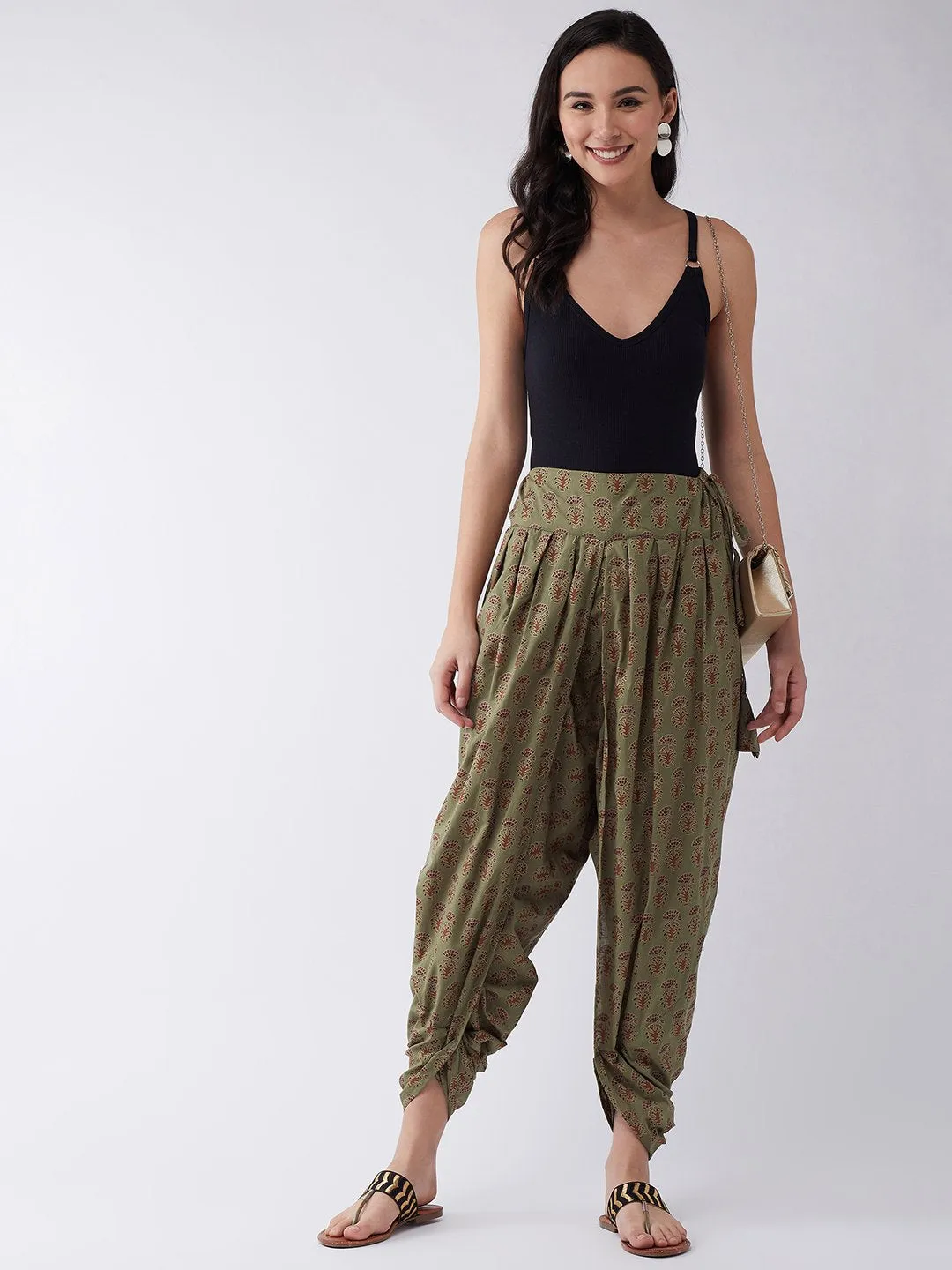 Green Dhoti With Ethnic Motifs