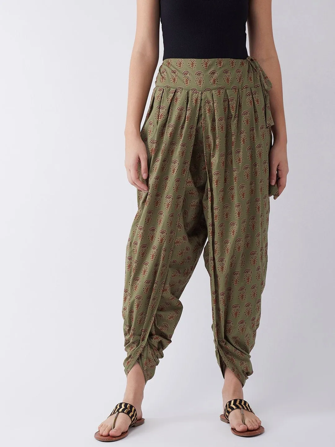 Green Dhoti With Ethnic Motifs