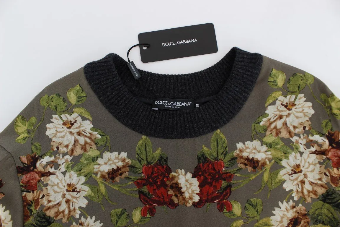Green Key Floral Print Silk Sweater