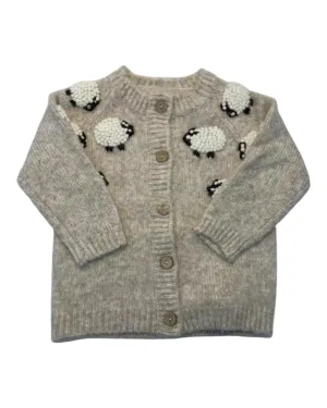 Grey Button-Up Woollen Cardigan with Sheep Pattern